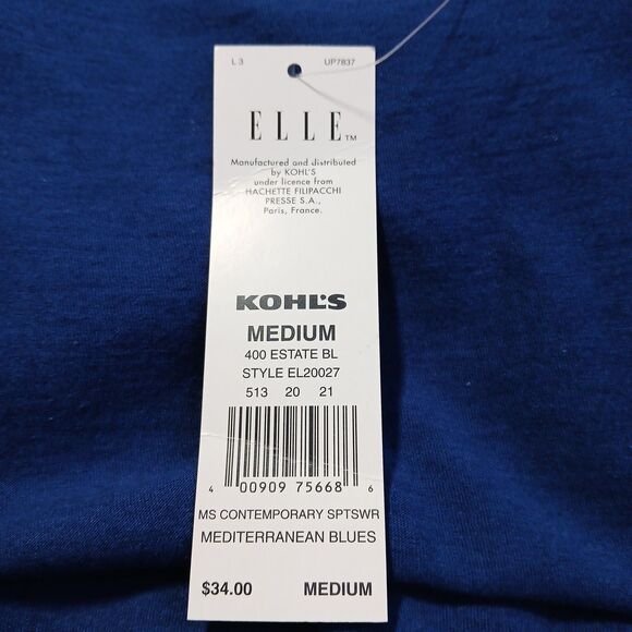 ELLE Blue Tie Knot Sleeveless Pima Cotton Blend Top Blouse Medium EL20027 NEW - Picture 6 of 9